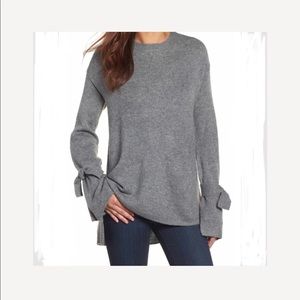 HALOGEN TIE BELL SLEEVE SWEATER GREY SZ SMALL